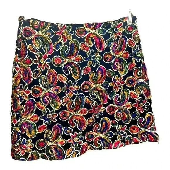 Zara Basic Skirt Womens Extra Small Black 3D Embroidered Mini Lined Festival Mod - Picture 3 of 8